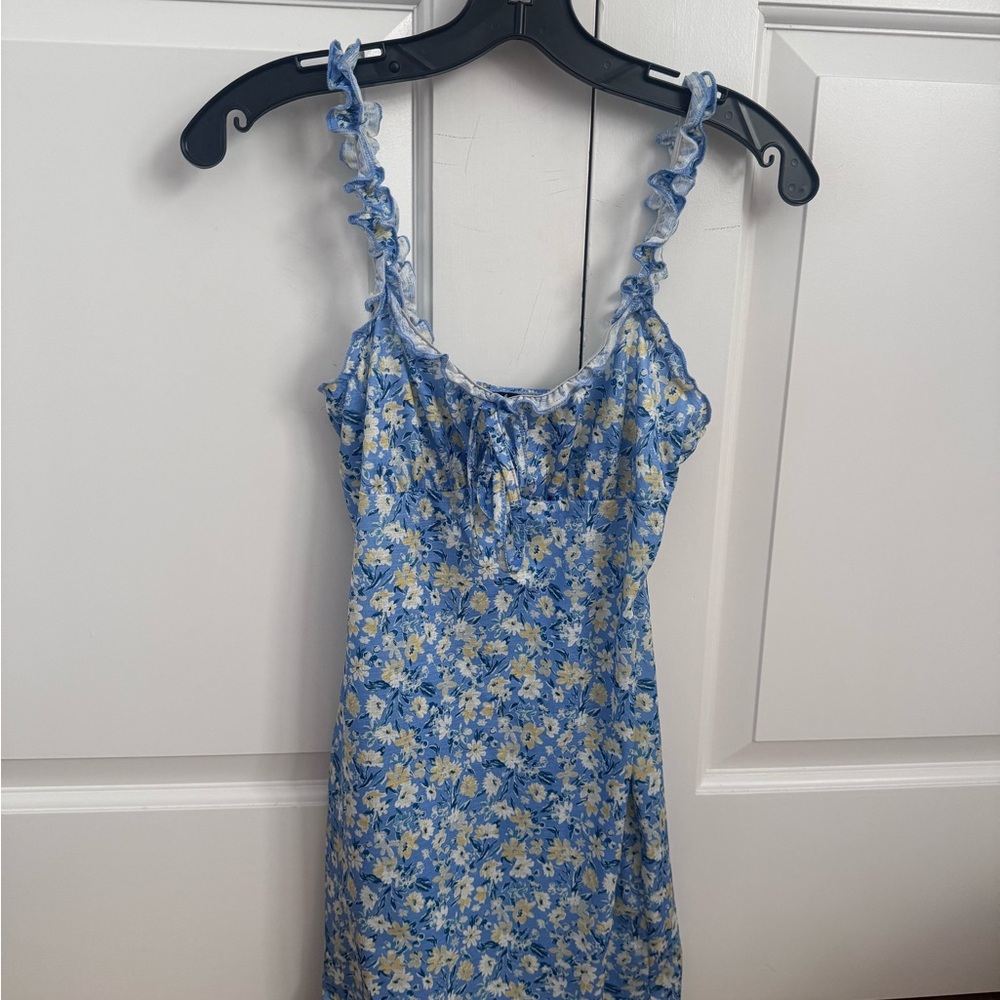 Floral Blue and Yellow Ruffle Dress